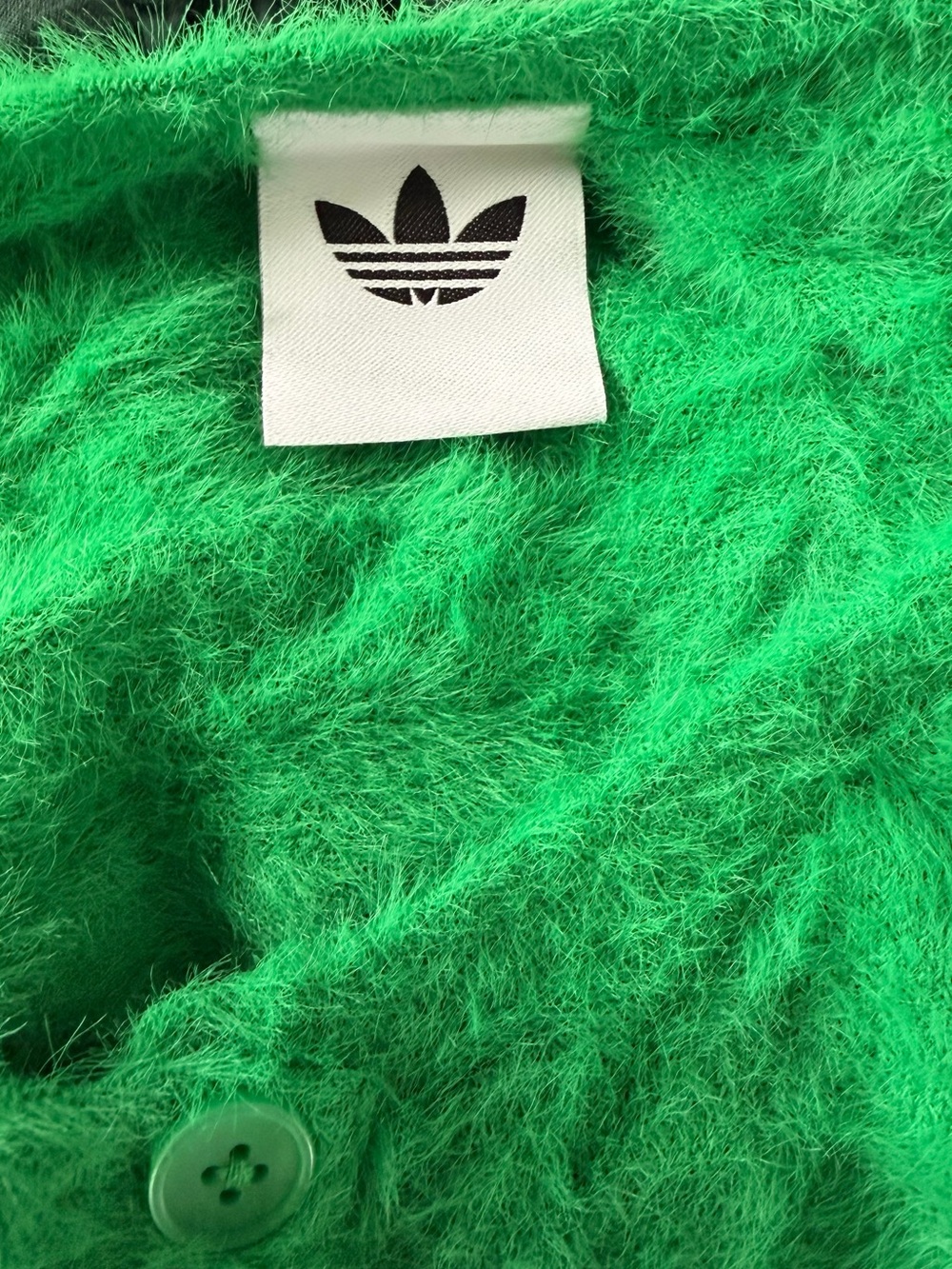 adidas Bright Green Fuzzy Cardigan with Dark Stripe Accents - Picture 3 of 6